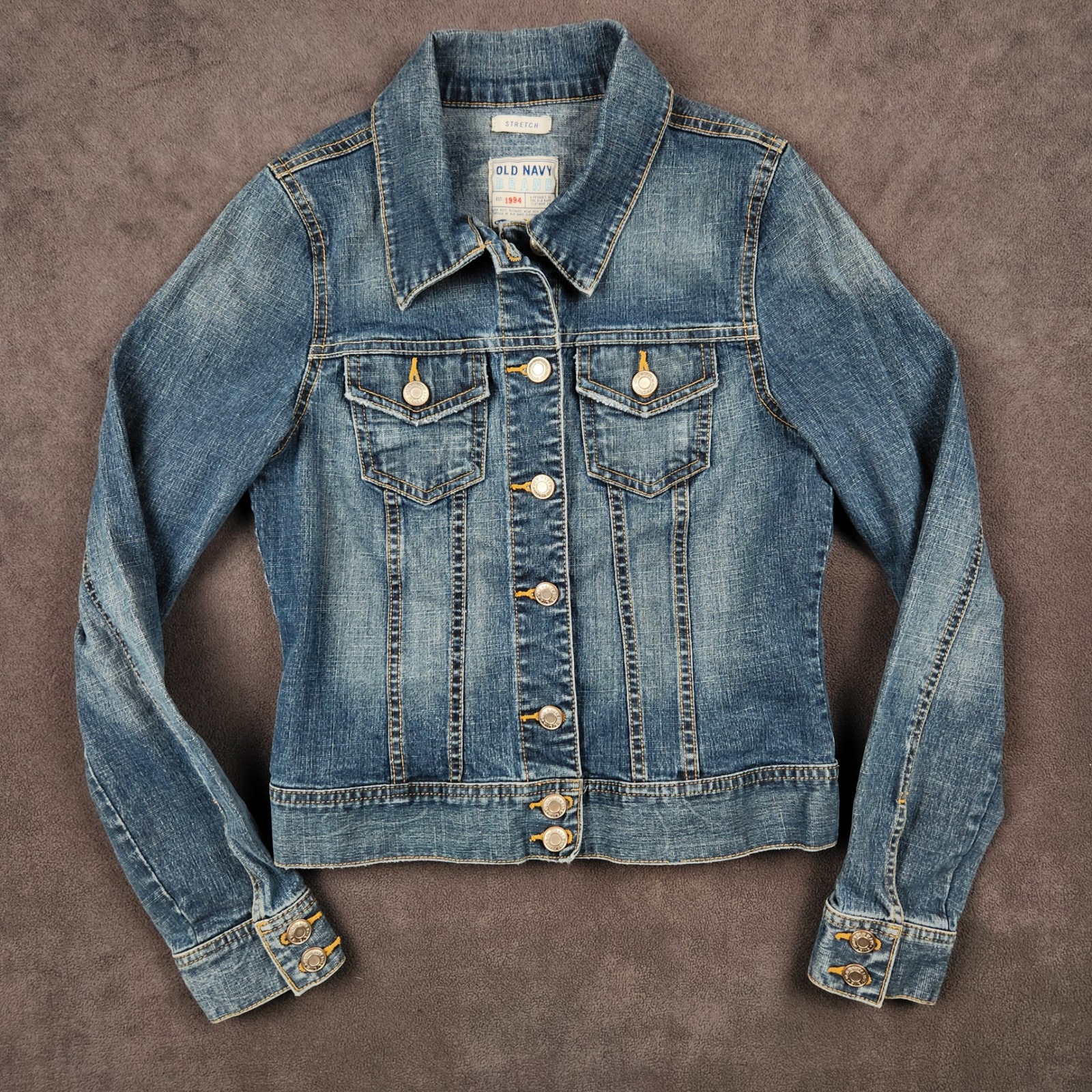 Old Navy Stretch Denim Jean Jacket Blue Classic Fit Womens Xs Vintage Y2k